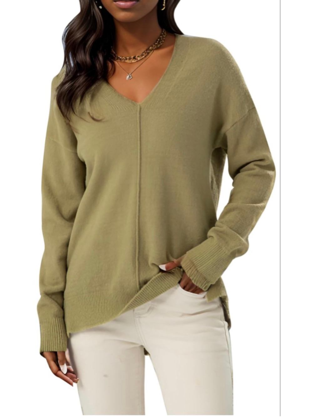 NEW Simple&Opulence V Neck Sweater Long Sleeve Ribbed Soft Wool Blend Pullover S
